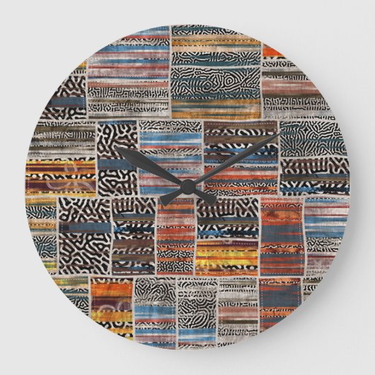 Patchwork-Collage: Quilt-Muster-Extravaganz Große Wanduhr (Vorderseite)