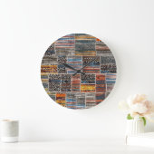 Patchwork-Collage: Quilt-Muster-Extravaganz Große Wanduhr (Zuhause)