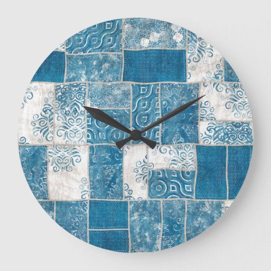 Patchwork-Collage: Quilt-Muster-Mix Große Wanduhr (Vorderseite)