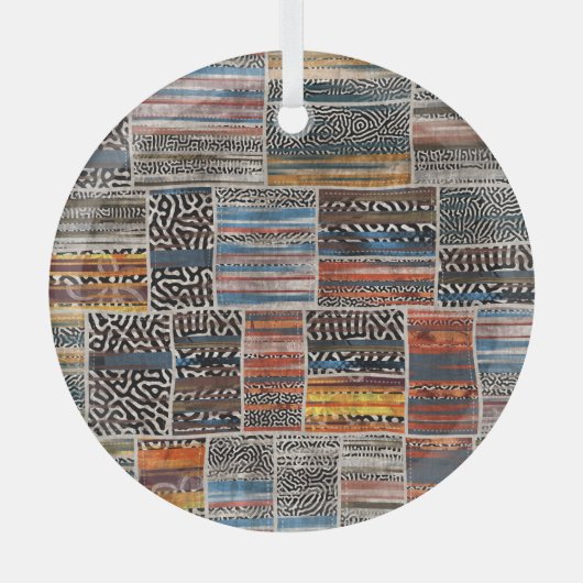 Patchwork Collage: Quilt Pattern Extravaganza Ornament Aus Glas (Vorderseite)
