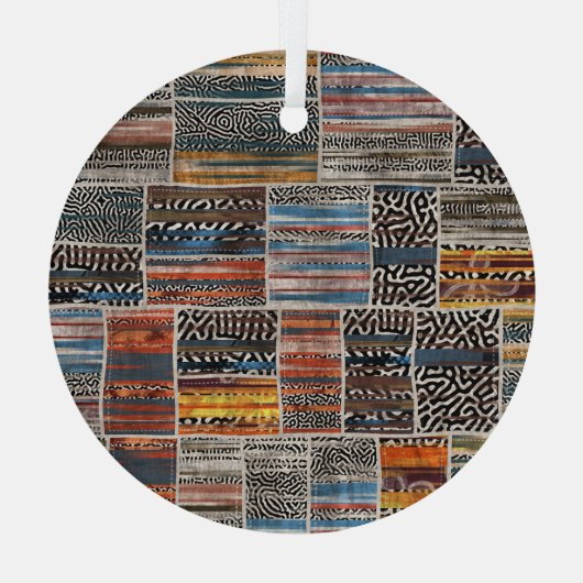 Patchwork Collage: Quilt Pattern Extravaganza Ornament Aus Glas (Rückseite)