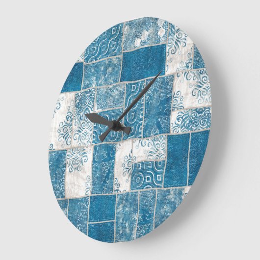 Patchwork-Collage: Quilt Pattern Mix Große Wanduhr (Winkel)