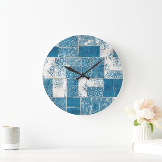 Patchwork-Collage: Quilt Pattern Mix Große Wanduhr (Zuhause)