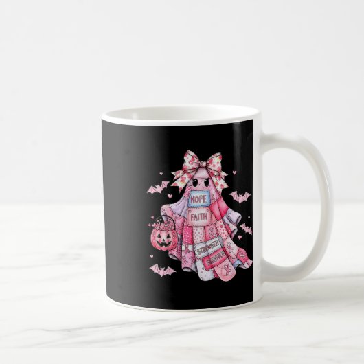 Patchwork Coquette Bow Breast Cancer Ghost Hallowa Kaffeetasse (Rechts)