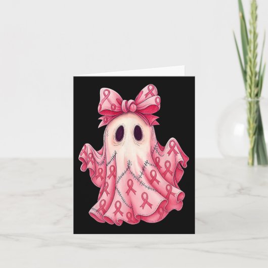 Patchwork Coquette Bow Breast Cancer Ghost Hallowa Karte (Vorderseite)