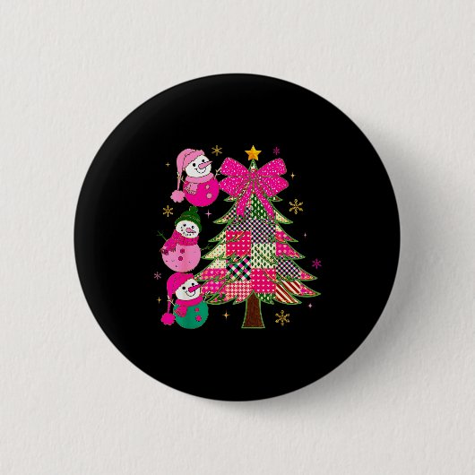 Patchwork Coquette Bow Xmas Snowman Holiday Christ Button (Vorderseite)