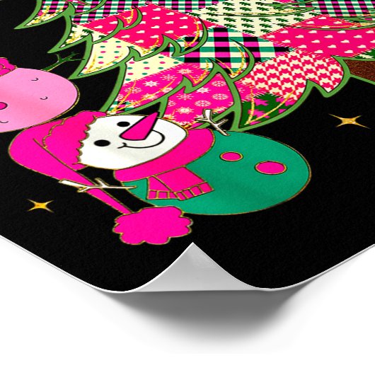 Patchwork Coquette Bow Xmas Snowman Holiday Christ Poster (Ecke)