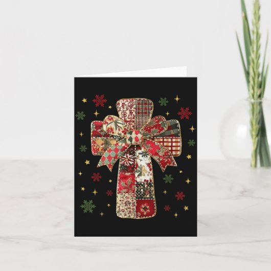 Patchwork Cross Christian Christmas Coquette Bow Karte (Vorderseite)