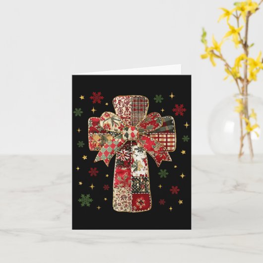 Patchwork Cross Christian Christmas Coquette Bow Karte (Gelbe Blume)