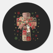 Patchwork Cross Christian Christmas Coquette Bow  Runder Aufkleber (Vorderseite)