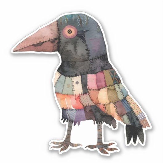 Patchwork Crow Bird Sticker (Vorderseite)