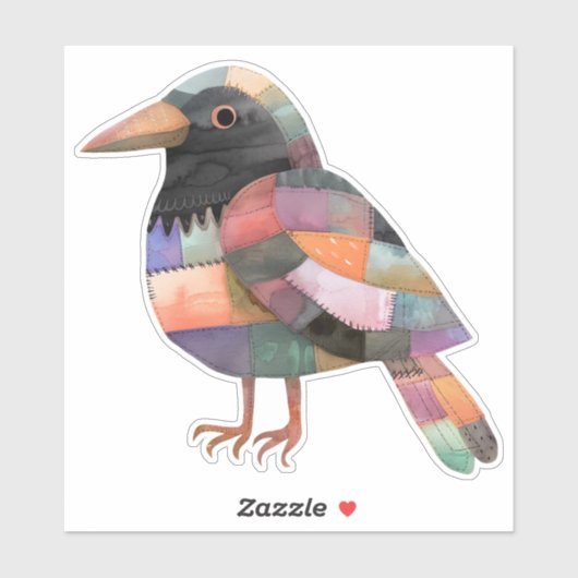 Patchwork Crow Bird Sticker (Blatt)