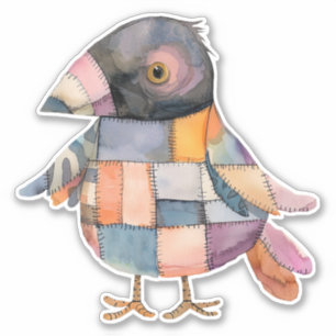 Patchwork Crow Bird Sticker