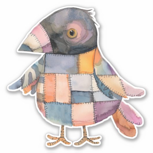 Patchwork Crow Bird Sticker (Vorderseite)
