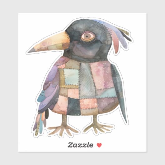 Patchwork Crow Bird Sticker (Blatt)