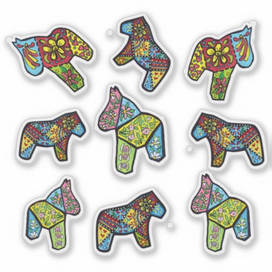 Patchwork Dala Horses Aufkleber (Vorderseite)