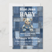 Patchwork-Denim-Bär-Junge-Blue-Jean-Baby-Party Einladung (Vorderseite)