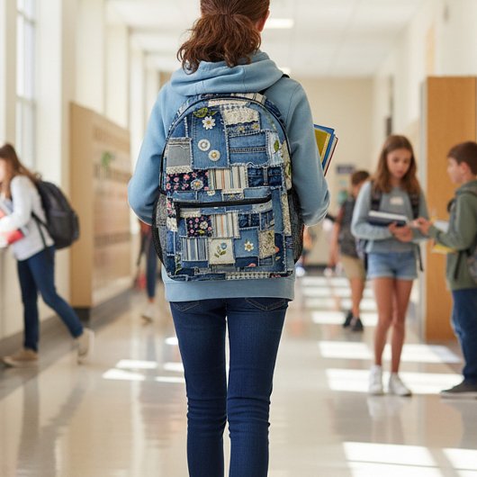 Patchwork-Denim Bedruckter Rucksack