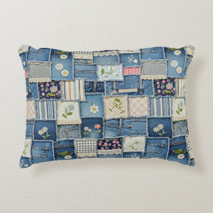 Patchwork-Denim Dekokissen