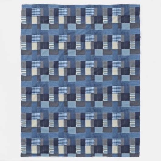 Patchwork Denim Fabric Art Illustration No10 Fleecedecke (Vorderseite)
