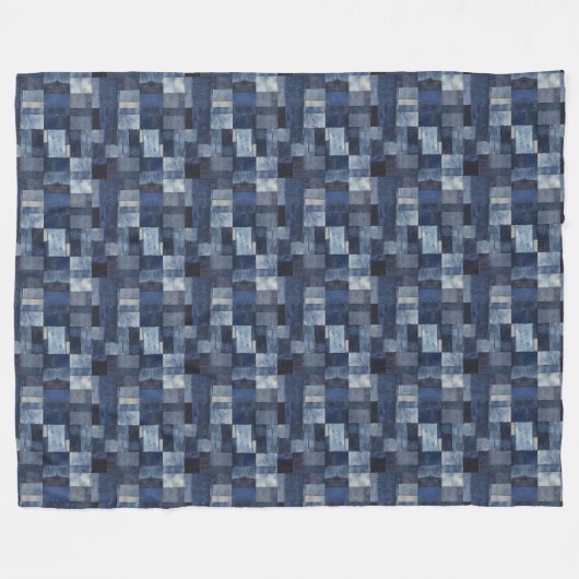Patchwork Denim Fabric Art Illustration No11 Fleecedecke (Vorderseite (Horizontal))