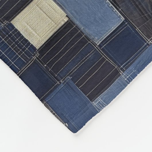 Patchwork Denim Fabric Art Illustration No13 Fleecedecke (Ecke)