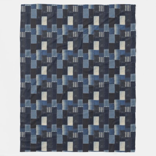 Patchwork Denim Fabric Art Illustration No14 Fleecedecke (Vorderseite)