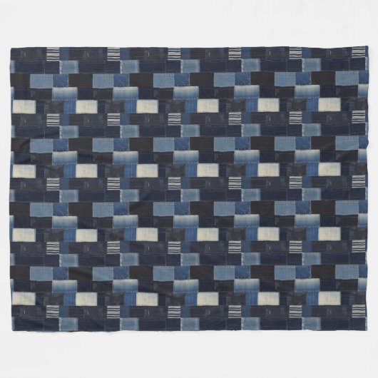 Patchwork Denim Fabric Art Illustration No14 Fleecedecke (Vorderseite (Horizontal))