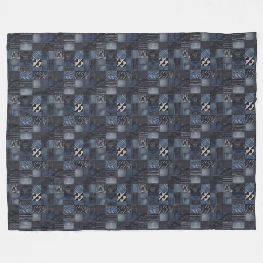 Patchwork Denim Fabric Art Illustration No15 Fleecedecke (Vorderseite (Horizontal))
