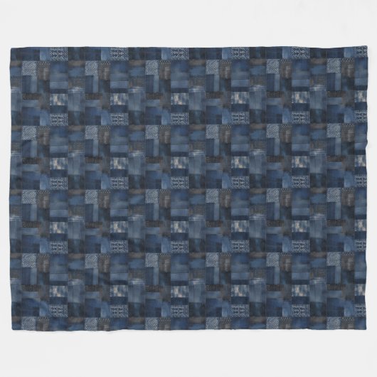 Patchwork Denim Fabric Art Illustration No17 Fleecedecke (Vorderseite (Horizontal))