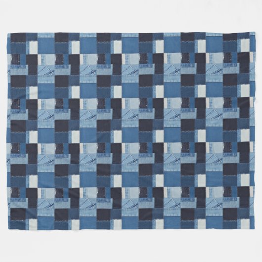 Patchwork Denim Fabric Art Illustration No18 Fleecedecke (Vorderseite (Horizontal))