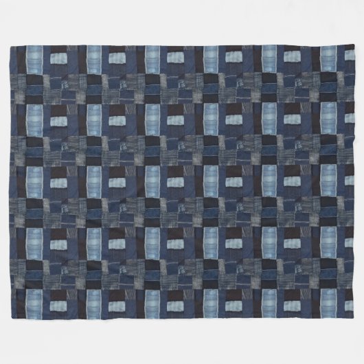 Patchwork Denim Fabric Art Illustration No19 Fleecedecke (Vorderseite (Horizontal))