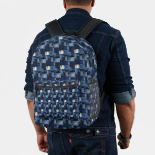 Patchwork Denim Fabric Art Illustration No1 Bedruckter Rucksack