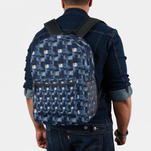 Patchwork Denim Fabric Art Illustration No1 Bedruckter Rucksack (Insitu (Modell))