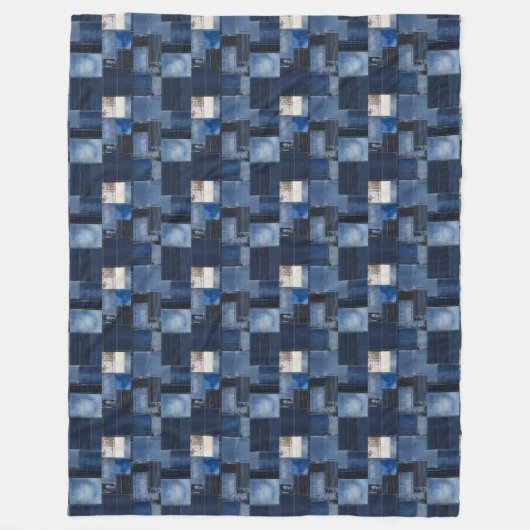 Patchwork Denim Fabric Art Illustration No1 Fleecedecke (Vorderseite)