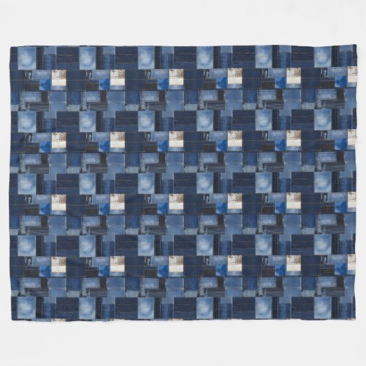 Patchwork Denim Fabric Art Illustration No1 Fleecedecke (Vorderseite (Horizontal))