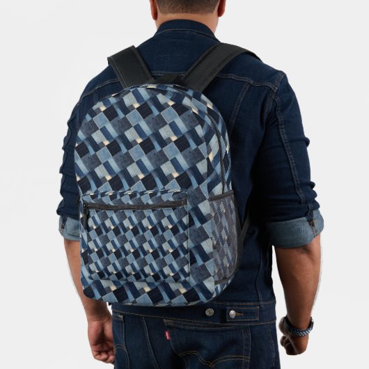 Patchwork Denim Fabric Art Illustration No2 Bedruckter Rucksack (Insitu (Modell))