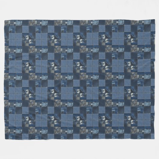 Patchwork Denim Fabric Art Illustration No4 Fleecedecke (Vorderseite (Horizontal))