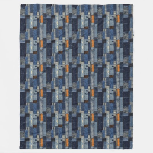 Patchwork Denim Fabric Art Illustration No6 Fleecedecke (Vorderseite)