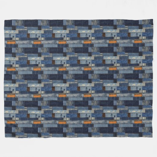 Patchwork Denim Fabric Art Illustration No6 Fleecedecke (Vorderseite (Horizontal))