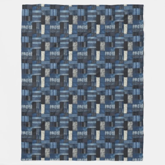 Patchwork Denim Fabric Art Illustration No7 Fleecedecke (Vorderseite)