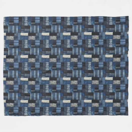 Patchwork Denim Fabric Art Illustration No7 Fleecedecke (Vorderseite (Horizontal))