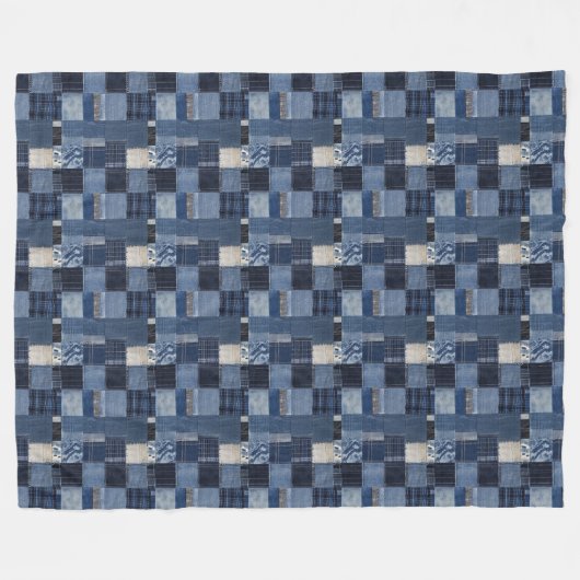Patchwork Denim Fabric Art Illustration No9 Fleecedecke (Vorderseite (Horizontal))