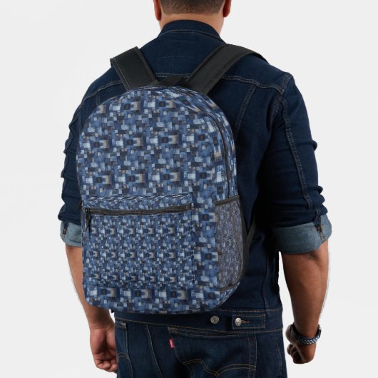 Patchwork Denim Fabric Art Illustration Nr. 3 Bedruckter Rucksack (Insitu (Modell))