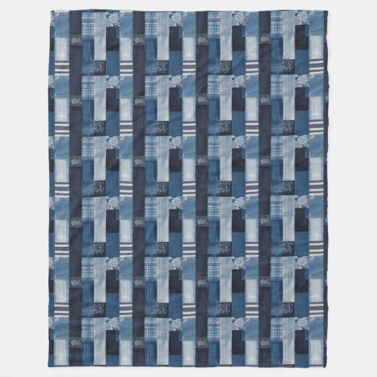 Patchwork Denim Fabric Art Illustration Nr. 5 Fleecedecke (Vorderseite)