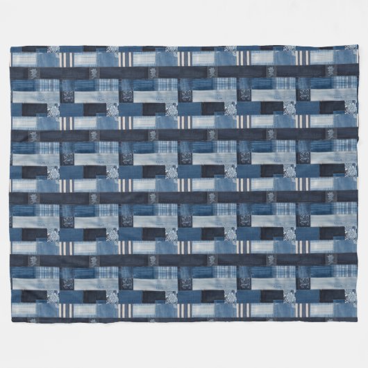 Patchwork Denim Fabric Art Illustration Nr. 5 Fleecedecke (Vorderseite (Horizontal))