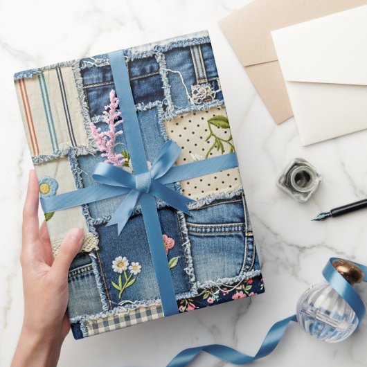 Patchwork Denim Geschenkpapier (Schenken)