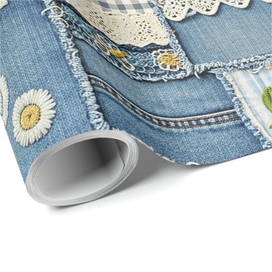 Patchwork Denim Geschenkpapier (Rolleneckpunkt)