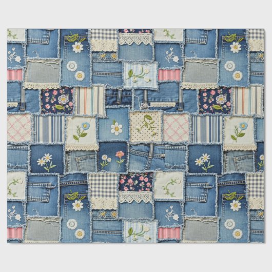 Patchwork Denim Geschenkpapier (Flach)