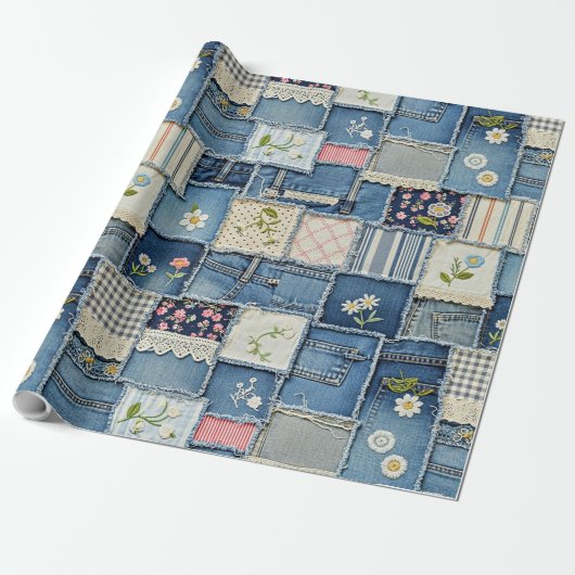 Patchwork Denim Geschenkpapier (Ungerollt)